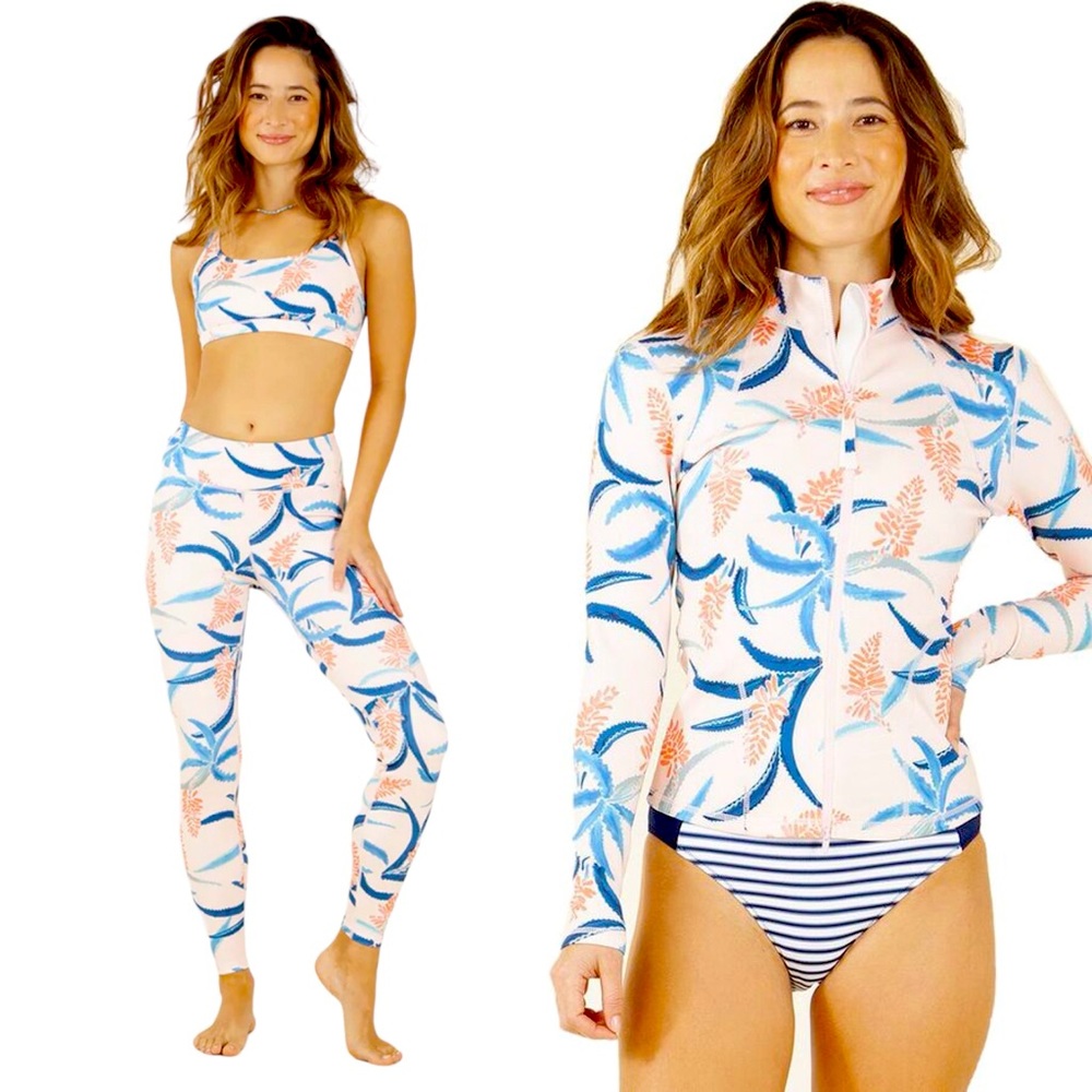Carve Designs Stella Zip Up Rashguard/Platte Tights in Aloe Pale Pink